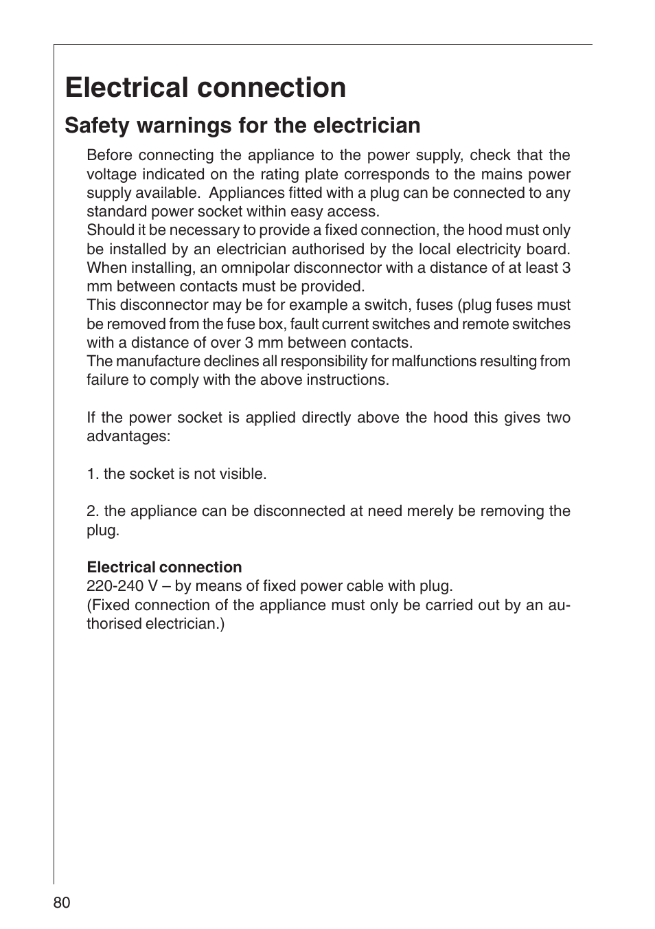 Electrical connection, Safety warnings for the electrician | AEG DF 6260 User Manual | Page 14 / 21
