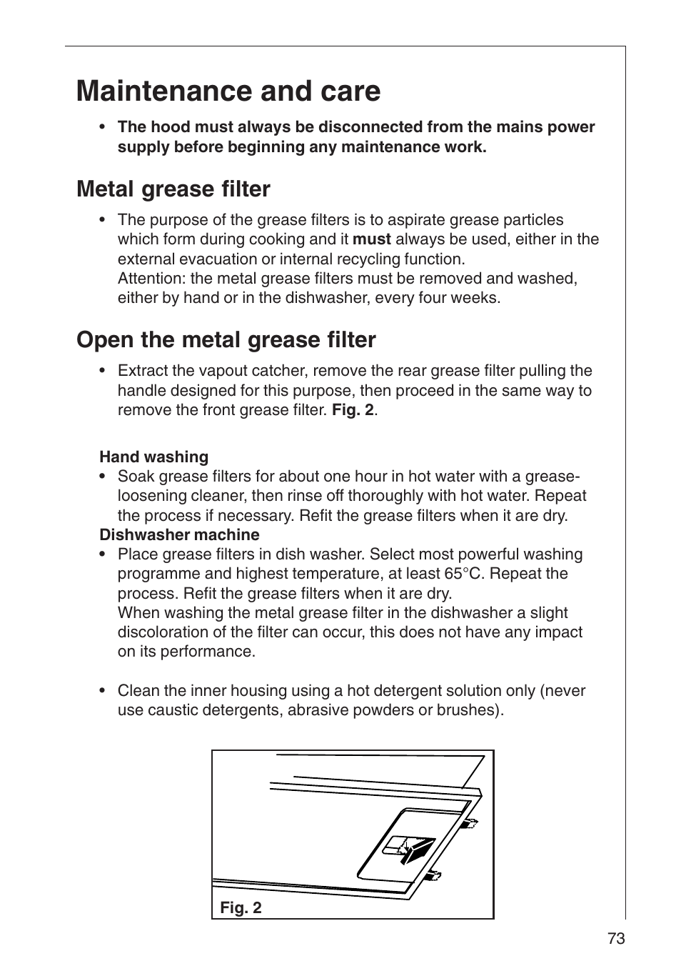 Maintenance and care, Metal grease filter, Open the metal grease filter | AEG DF 6260 User Manual | Page 7 / 21