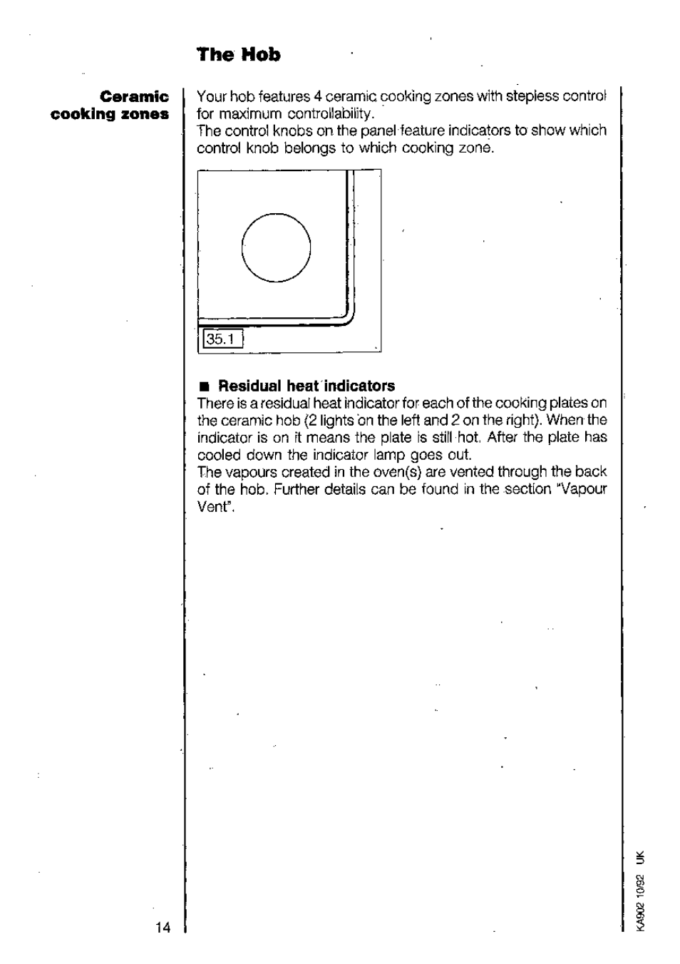 The hob, Residual heat indicators | AEG 318V User Manual | Page 14 / 40