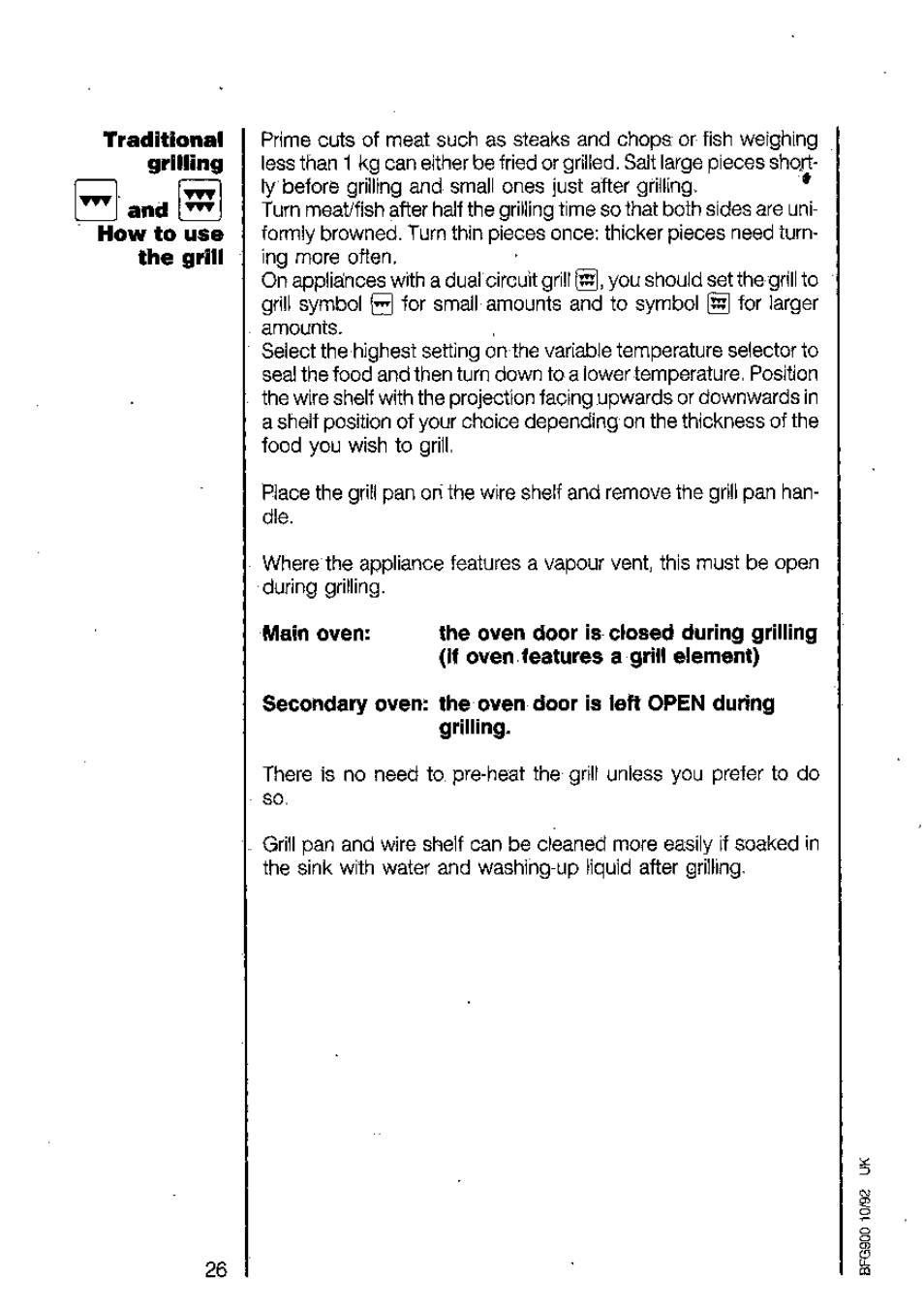 Main oven: the oven door is closed during grilling | AEG 318V User Manual | Page 26 / 40