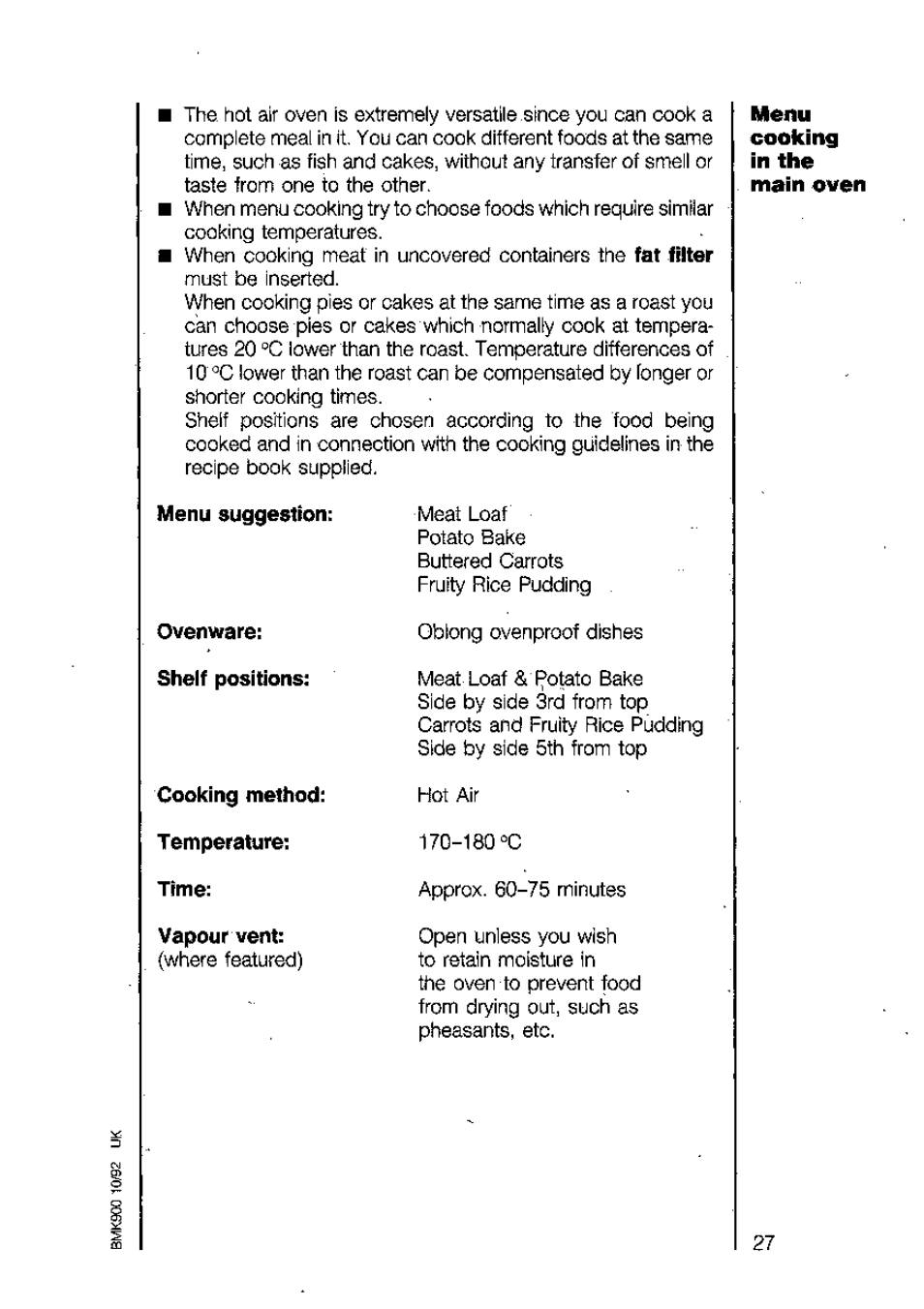 Vapour vent | AEG 318V User Manual | Page 27 / 40