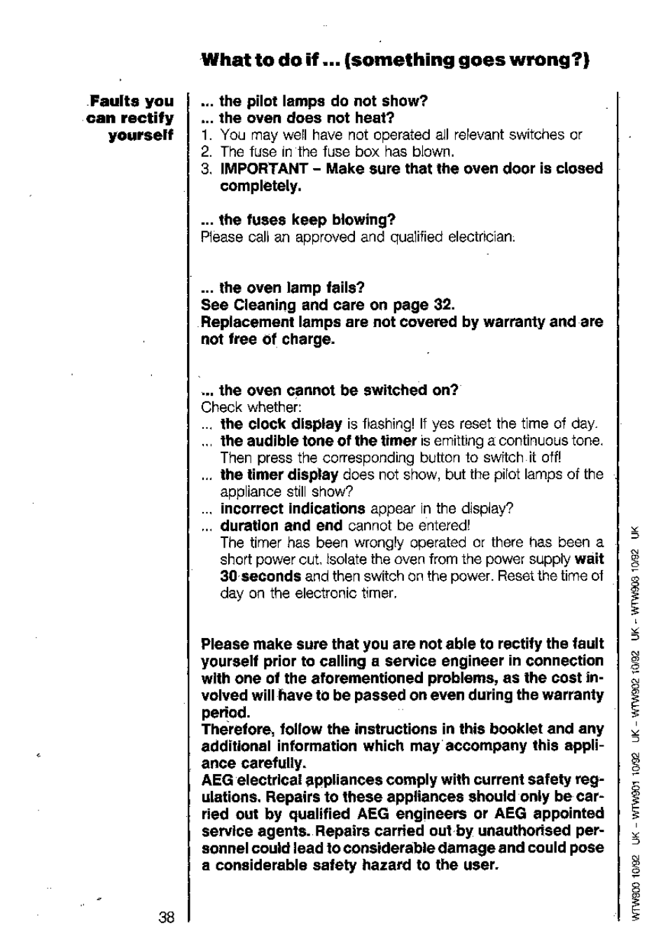 What to do if... (something goes wrong?) | AEG 318V User Manual | Page 38 / 40