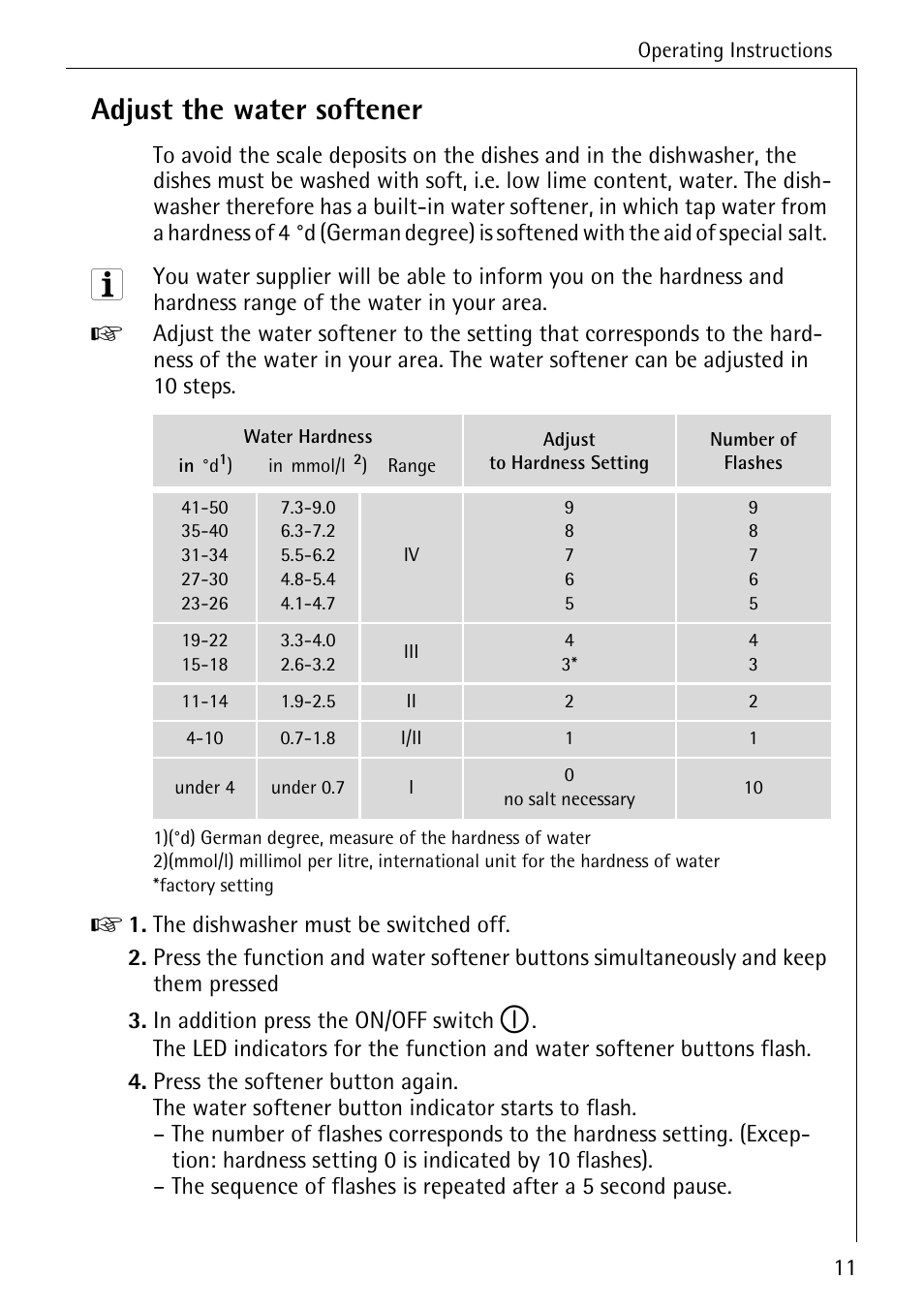 Adjust the water softener | AEG KO_FAVORIT 5270 I User Manual | Page 11 / 44