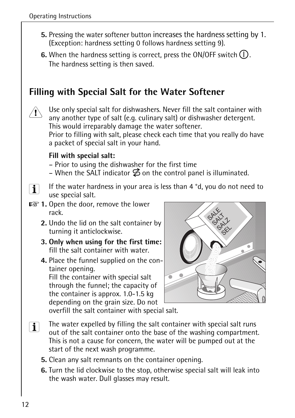 Filling with special salt for the water softener | AEG KO_FAVORIT 5270 I User Manual | Page 12 / 44