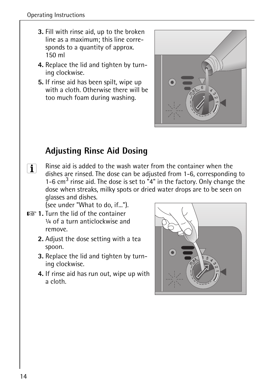 Adjusting rinse aid dosing | AEG KO_FAVORIT 5270 I User Manual | Page 14 / 44