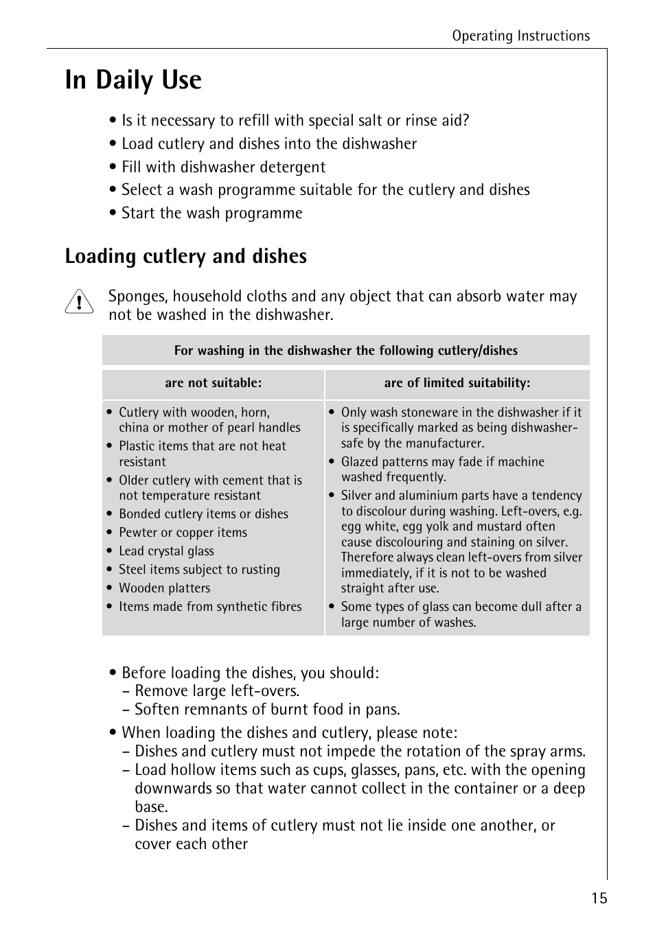 Loading cutlery and dishes | AEG KO_FAVORIT 5270 I User Manual | Page 15 / 44