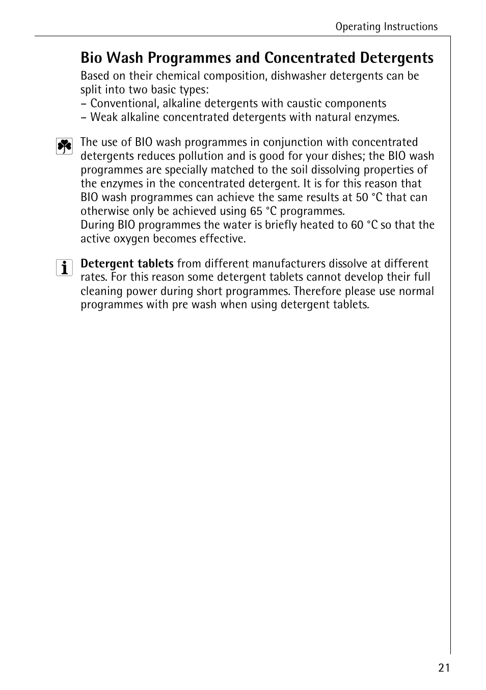 Bio wash programmes and concentrated detergents | AEG KO_FAVORIT 5270 I User Manual | Page 21 / 44