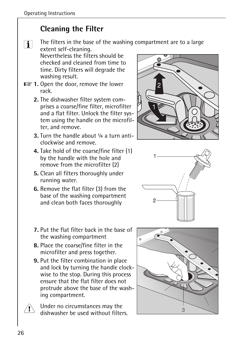 Cleaning the filter | AEG KO_FAVORIT 5270 I User Manual | Page 26 / 44