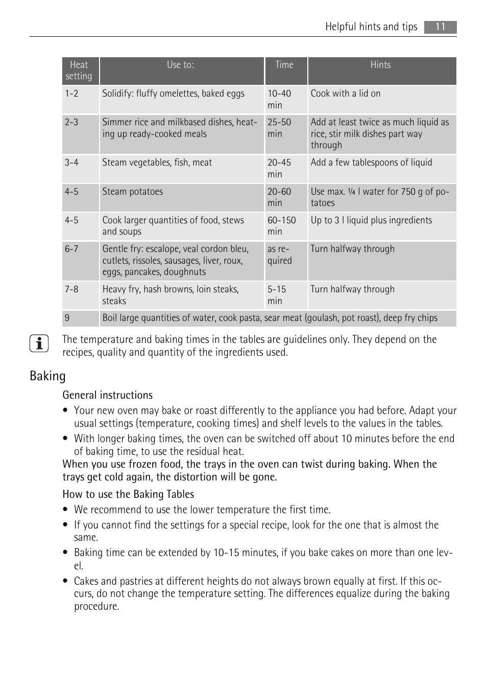 Baking | AEG EE1000000 User Manual | Page 11 / 24