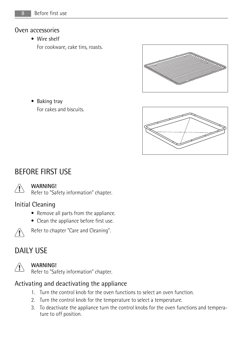 Before first use, Daily use | AEG EE1000000 User Manual | Page 8 / 24