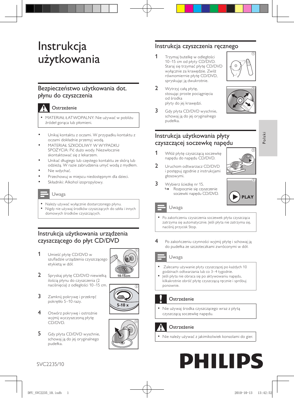 Instrukcja użytkowania, Instrukcja czyszczenia ręcznego | Philips Kit de limpieza User Manual | Page 11 / 15