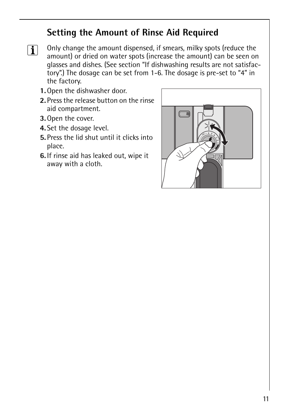 Setting the amount of rinse aid required | AEG Favorit 40660 User Manual | Page 11 / 44