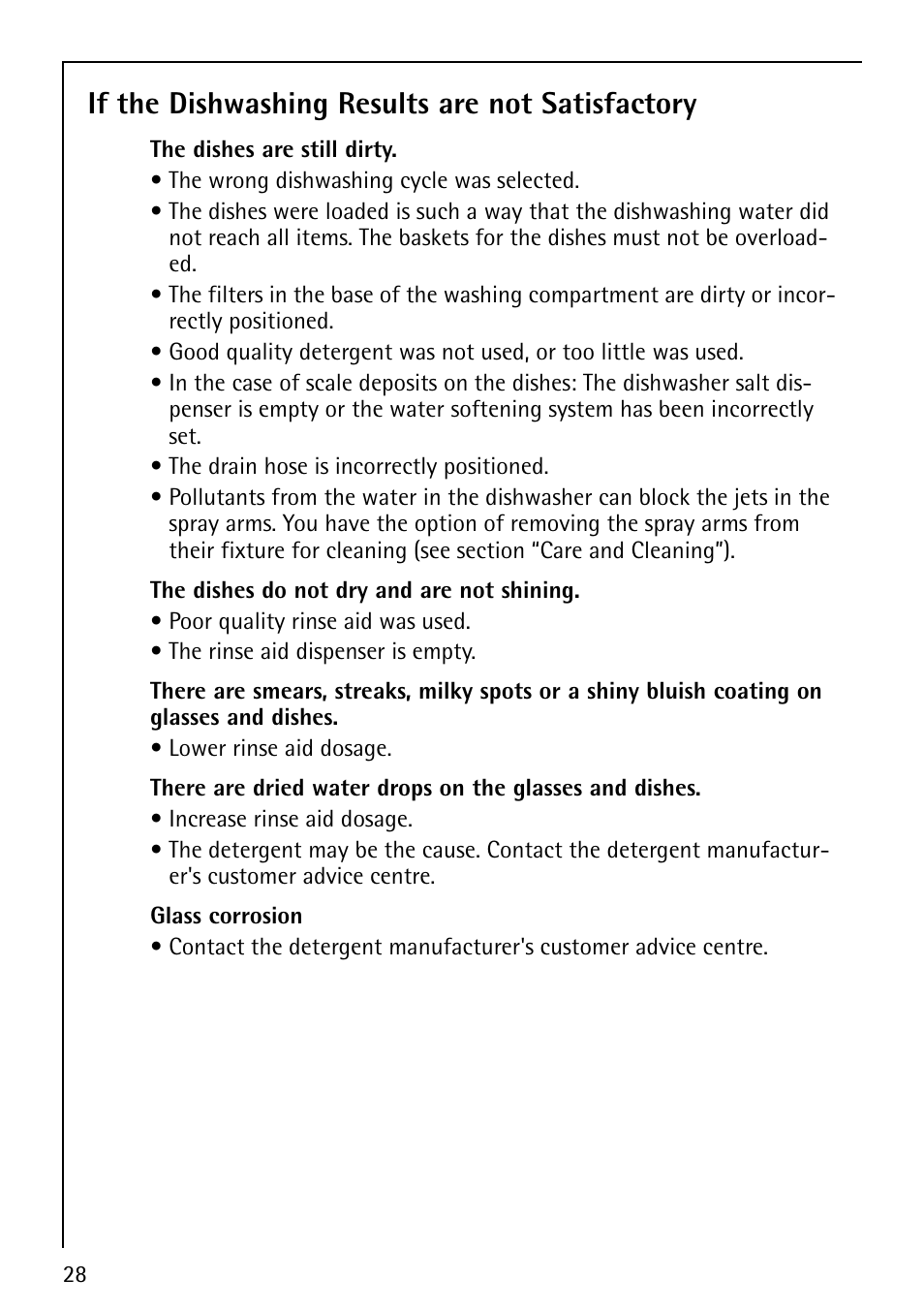 If the dishwashing results are not satisfactory | AEG Favorit 40660 User Manual | Page 28 / 44