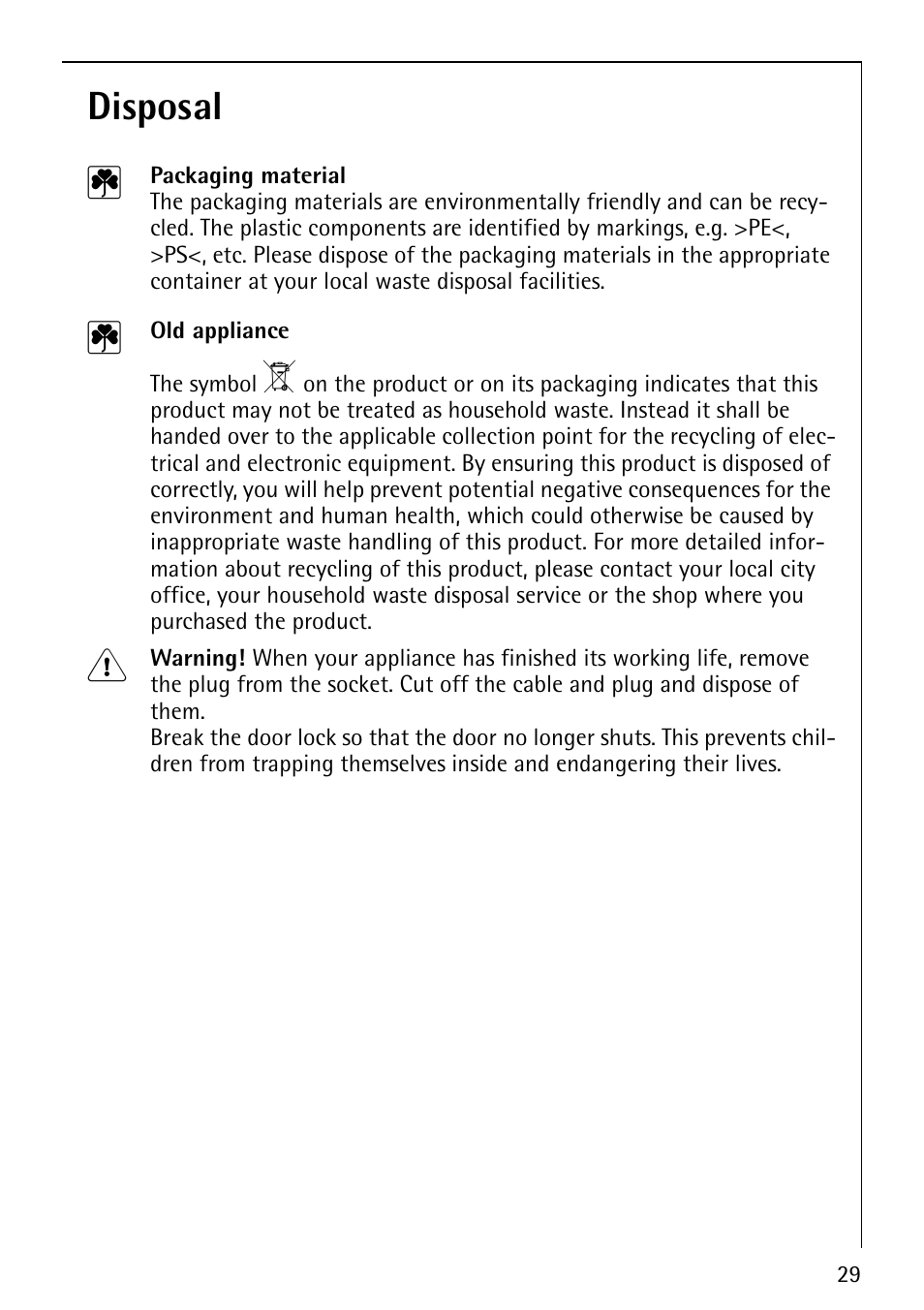 Disposal 2 | AEG Favorit 40660 User Manual | Page 29 / 44