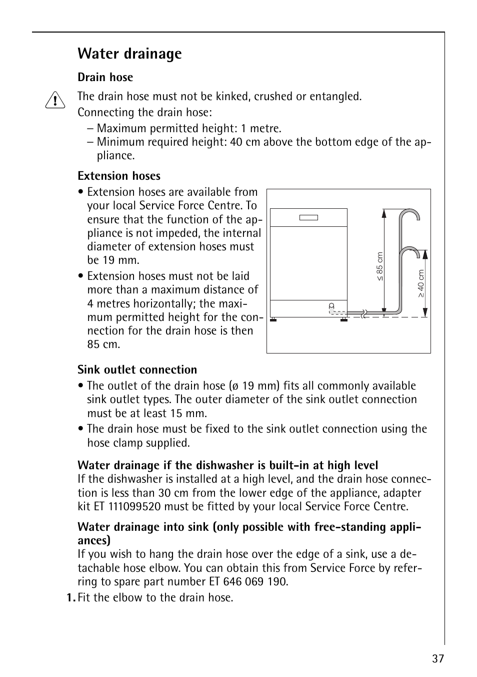 Water drainage | AEG Favorit 40660 User Manual | Page 37 / 44