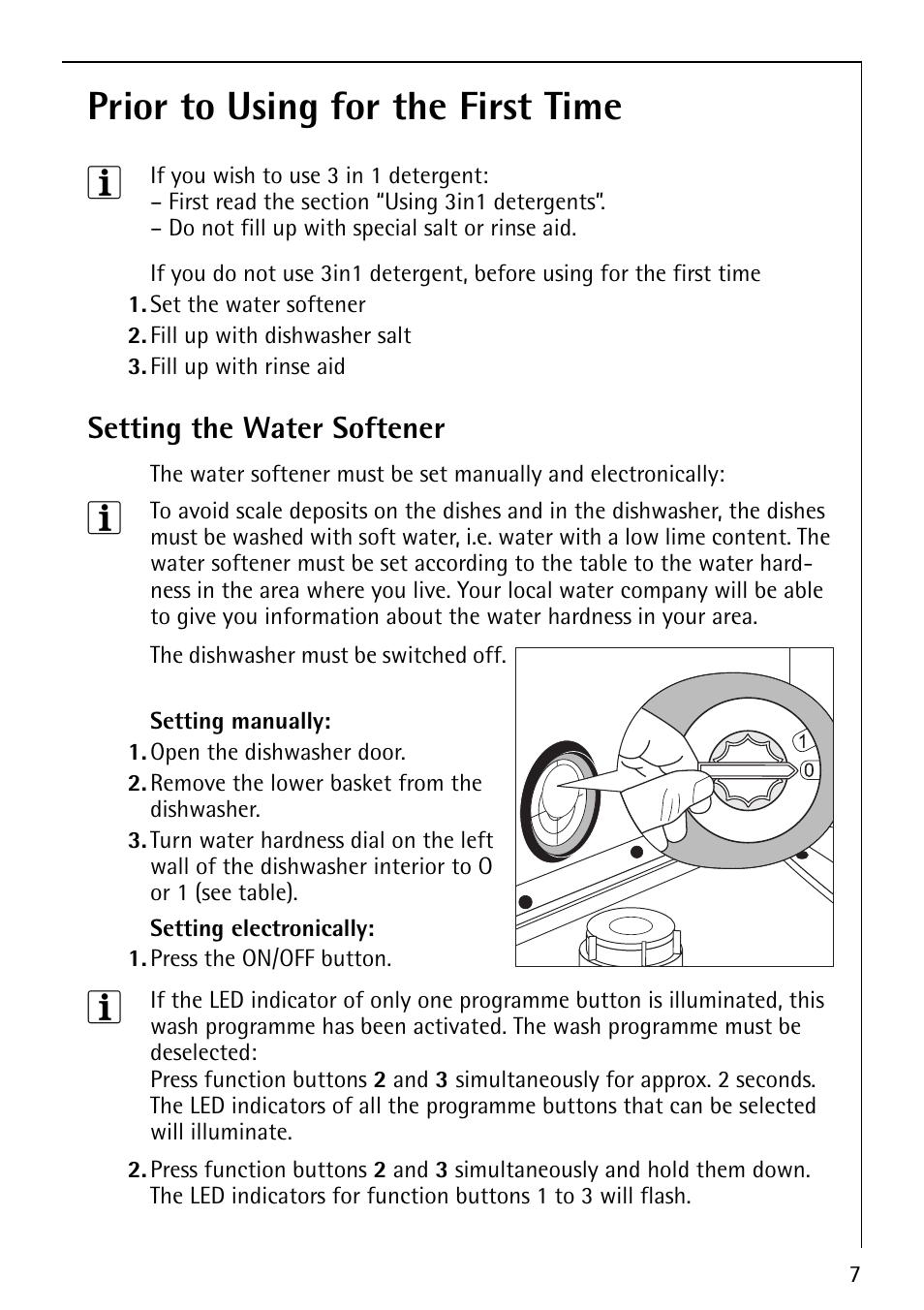 Prior to using for the first time 3, Setting the water softener | AEG Favorit 40660 User Manual | Page 7 / 44