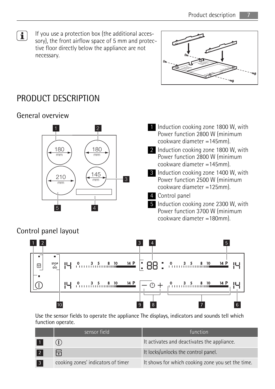 Product description, General overview, Control panel layout | AEG HK654200FB User Manual | Page 7 / 20