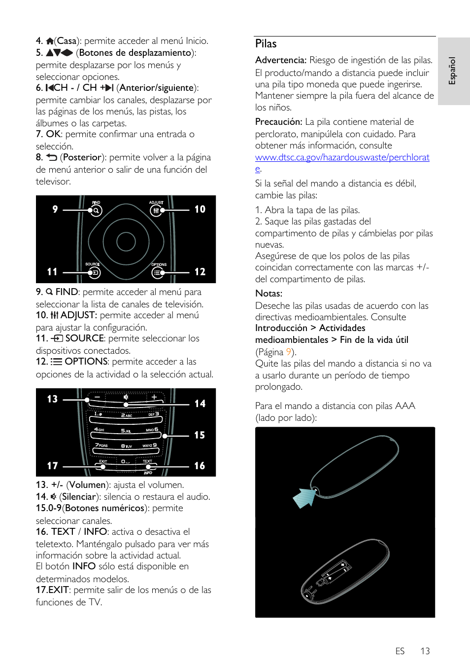 Pilas | Philips DesignLine Edge Televisor Smart LED User Manual | Page 15 / 81