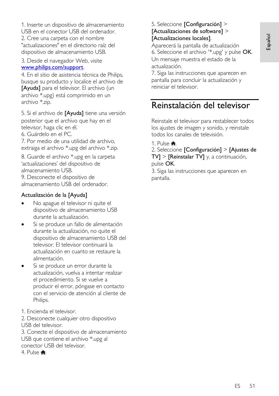 Reinstalación del televisor | Philips DesignLine Edge Televisor Smart LED User Manual | Page 53 / 81