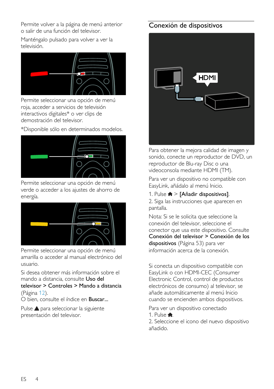 Conexión de dispositivos, Es 4 | Philips DesignLine Edge Televisor Smart LED User Manual | Page 6 / 81