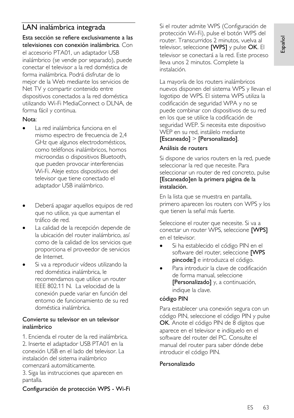 Lan inalámbrica integrada, Gina 63), Personalizado | Philips DesignLine Edge Televisor Smart LED User Manual | Page 65 / 81