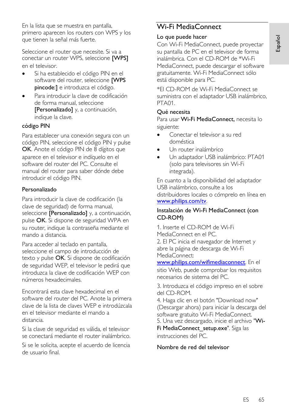 Wi-fi mediaconnect | Philips DesignLine Edge Televisor Smart LED User Manual | Page 67 / 81