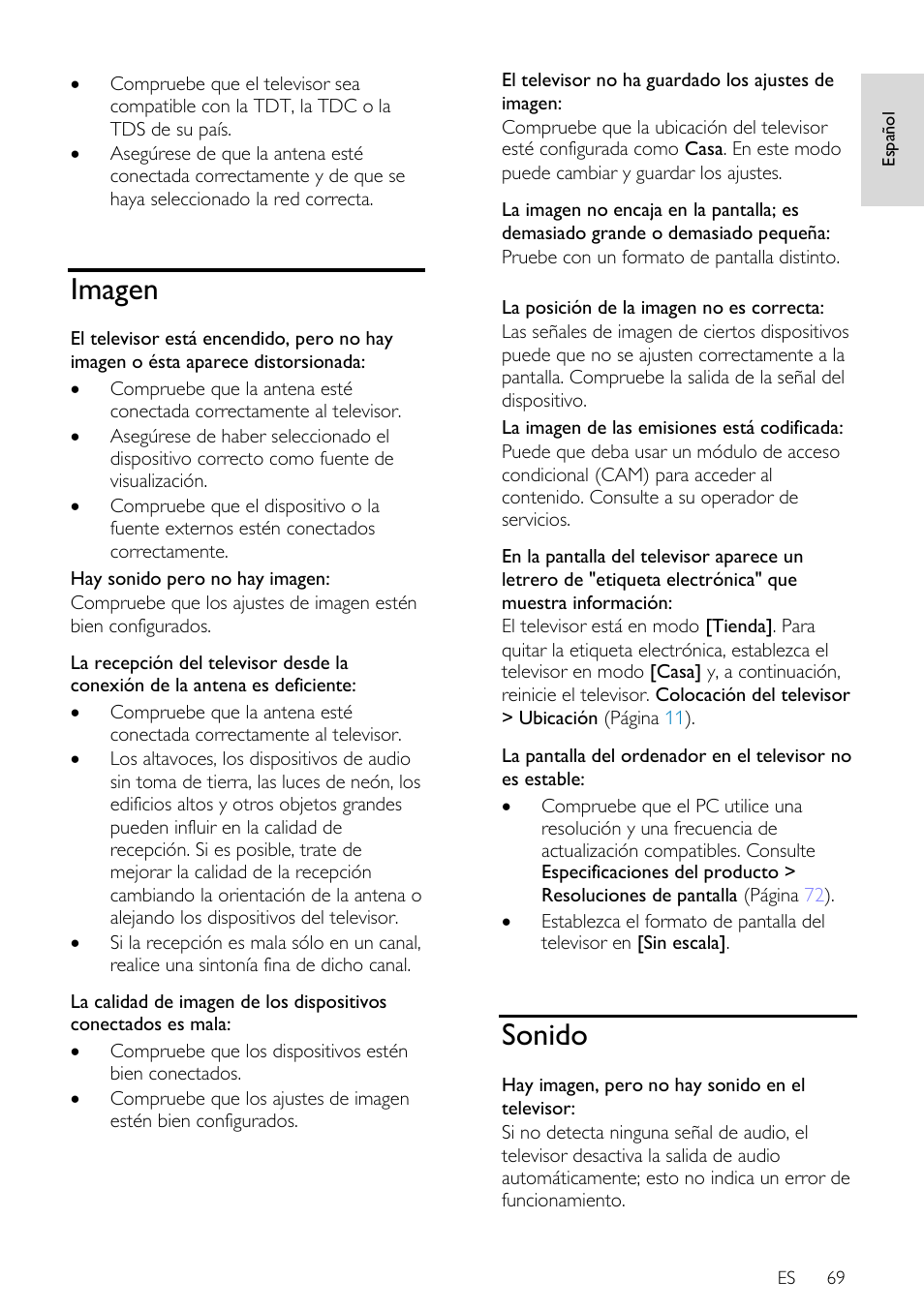 Imagen, Sonido | Philips DesignLine Edge Televisor Smart LED User Manual | Page 71 / 81