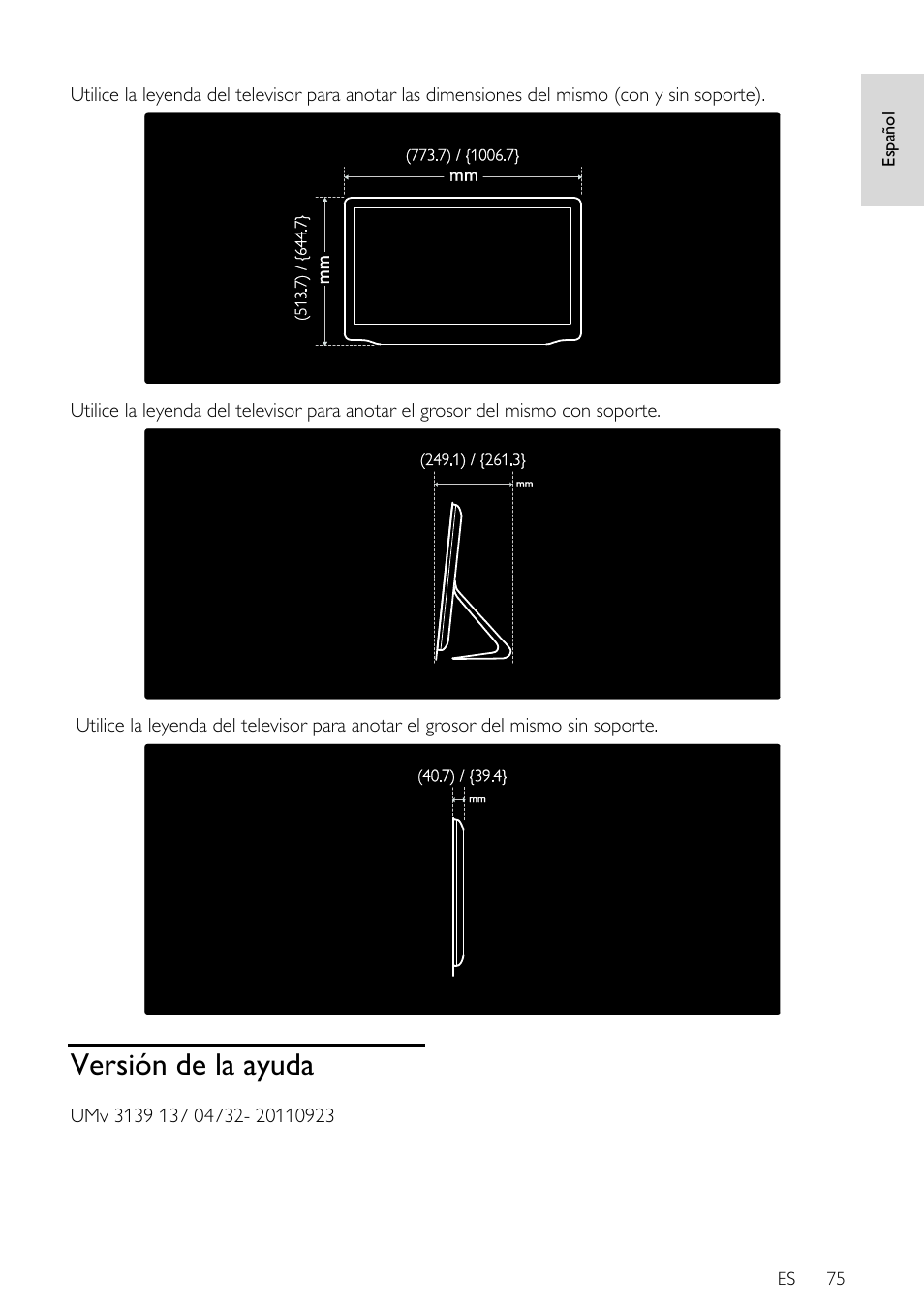 Versión de la ayuda, Es 75, Es pa ñol | Philips DesignLine Edge Televisor Smart LED User Manual | Page 77 / 81