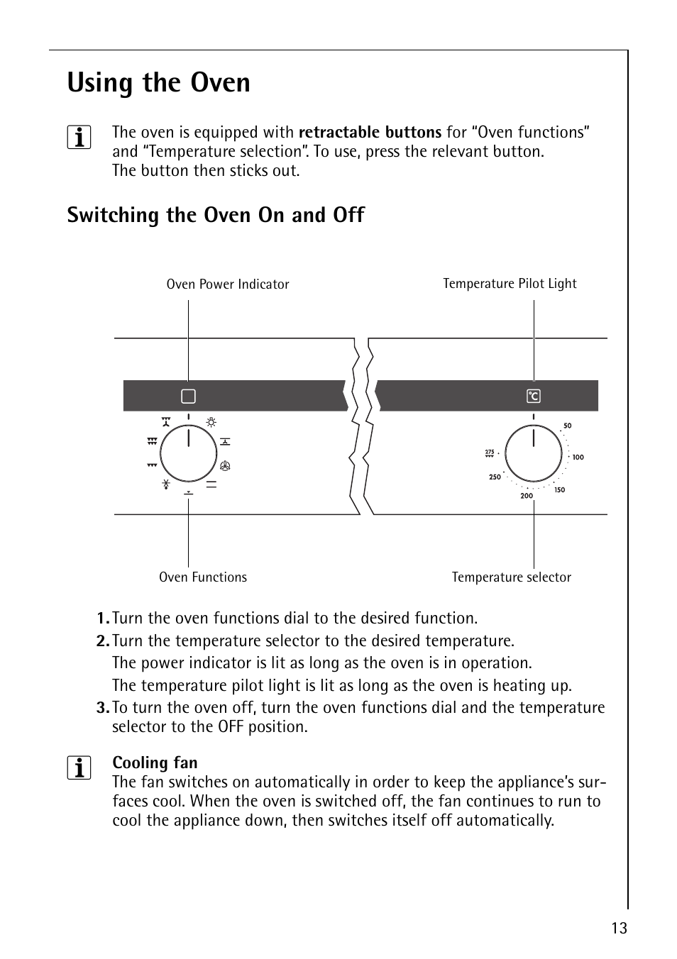Using the oven 3, Switching the oven on and off | AEG COMPETENCE B4101-4 User Manual | Page 13 / 52