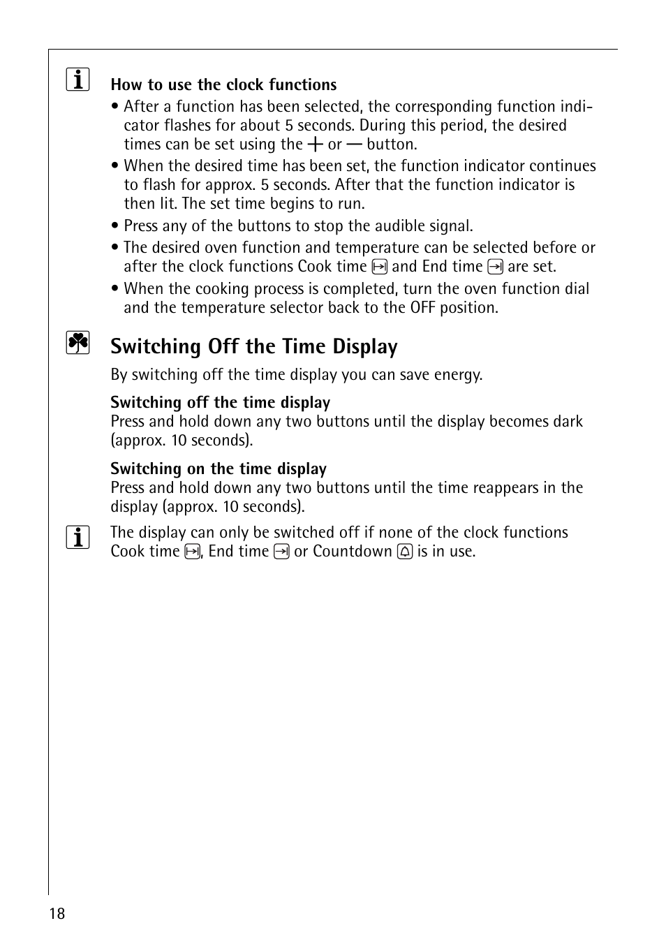 Switching off the time display | AEG COMPETENCE B4101-4 User Manual | Page 18 / 52