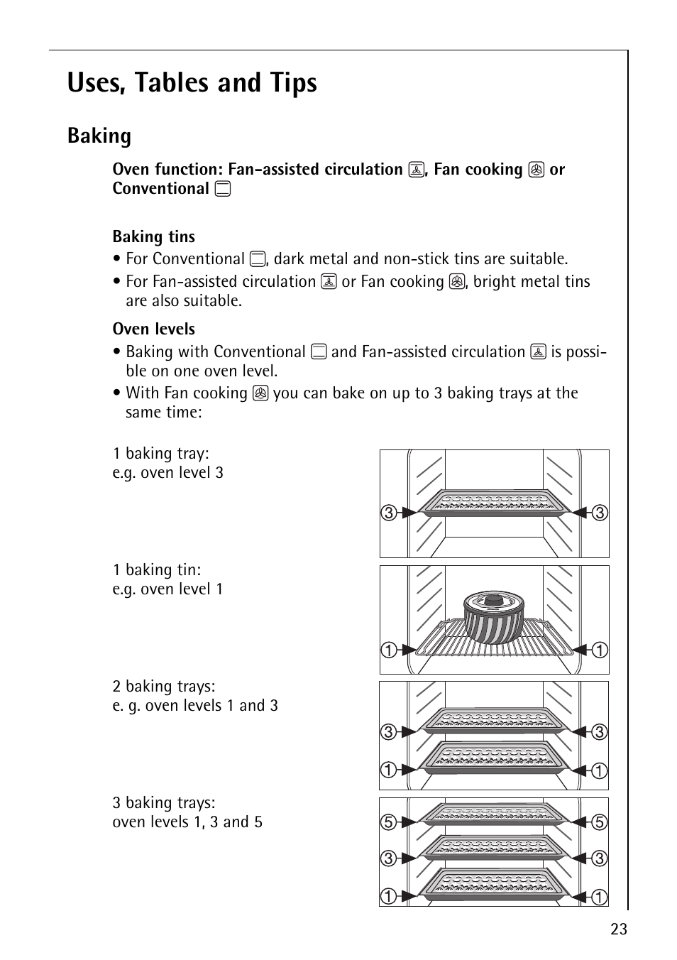 Uses, tables and tips, Baking | AEG COMPETENCE B4101-4 User Manual | Page 23 / 52
