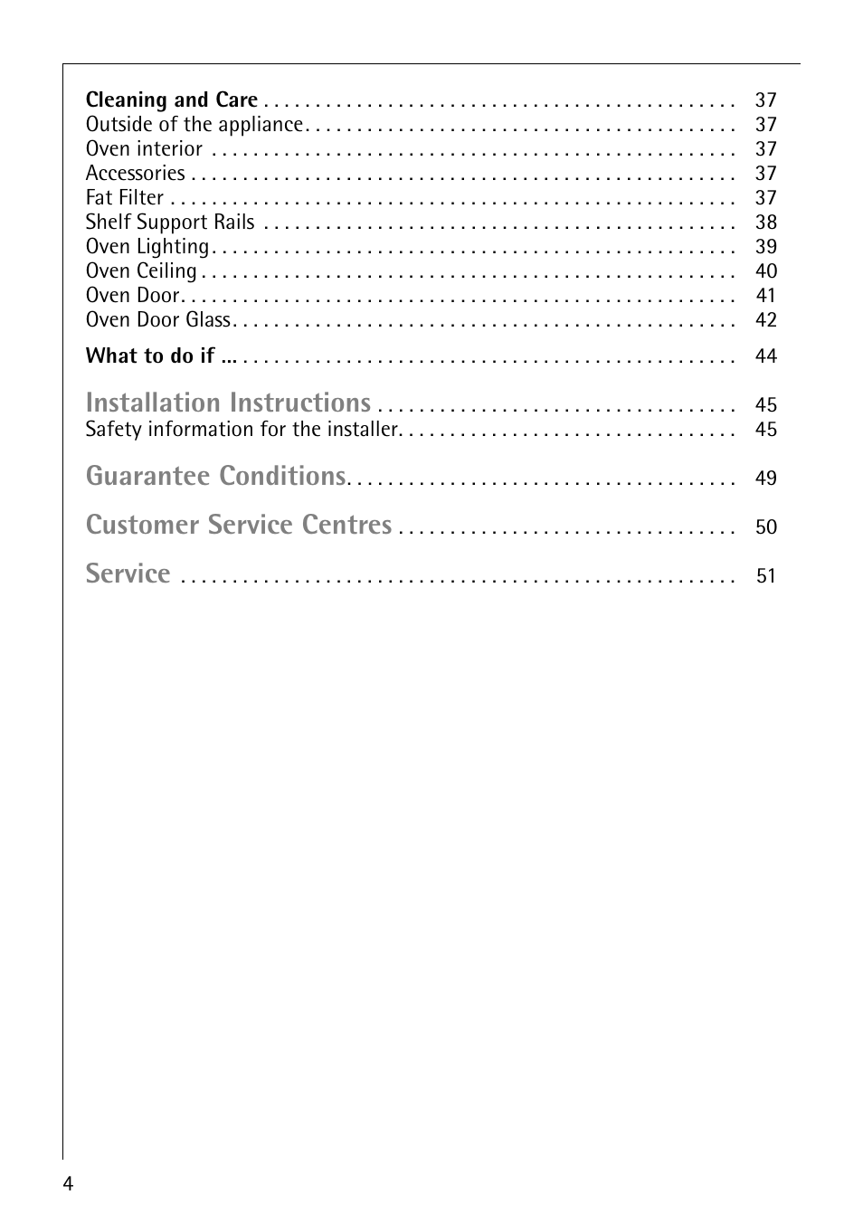 Installation instructions, Guarantee conditions, Customer service centres | Service | AEG COMPETENCE B4101-4 User Manual | Page 4 / 52