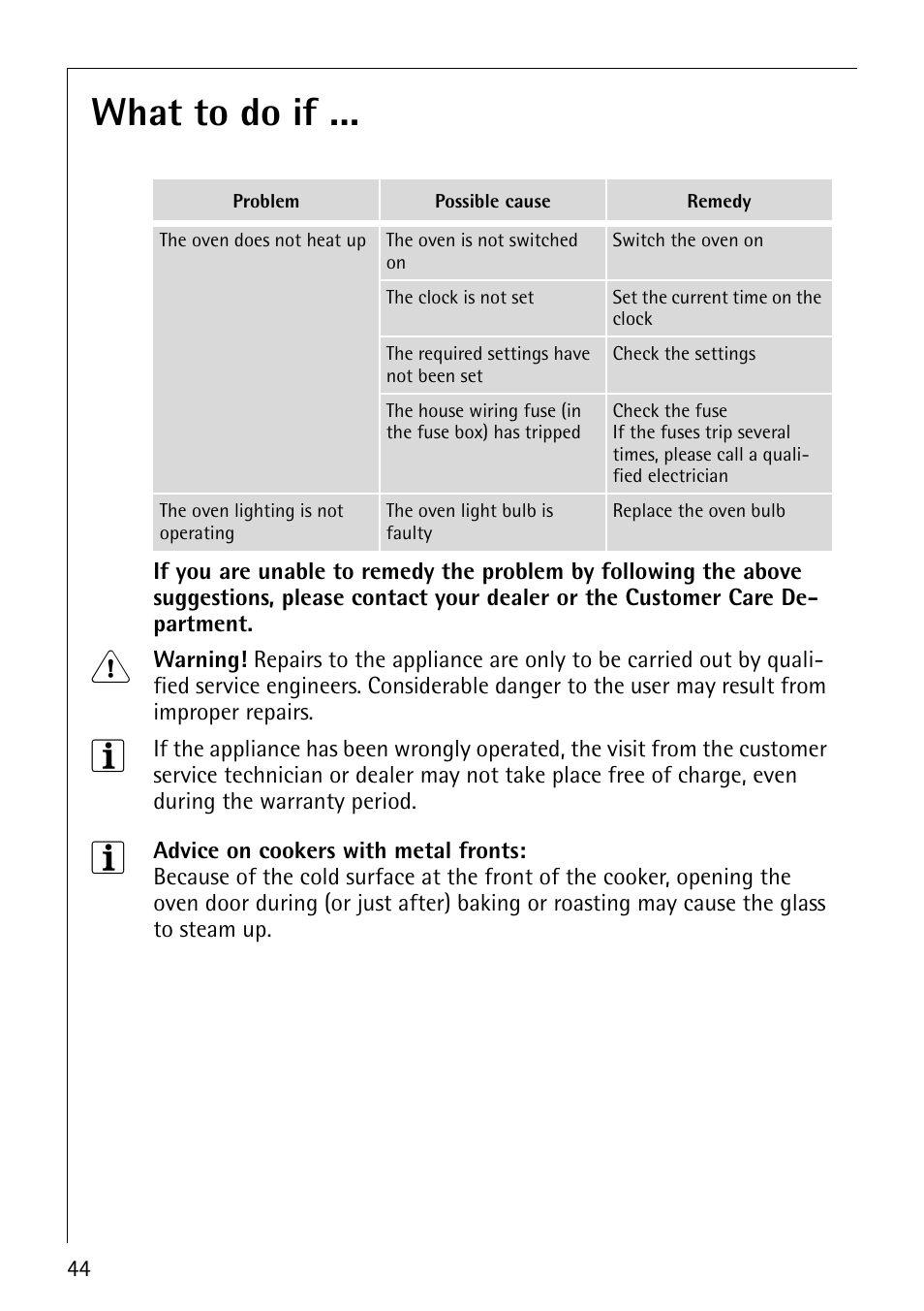 What to do if | AEG COMPETENCE B4101-4 User Manual | Page 44 / 52
