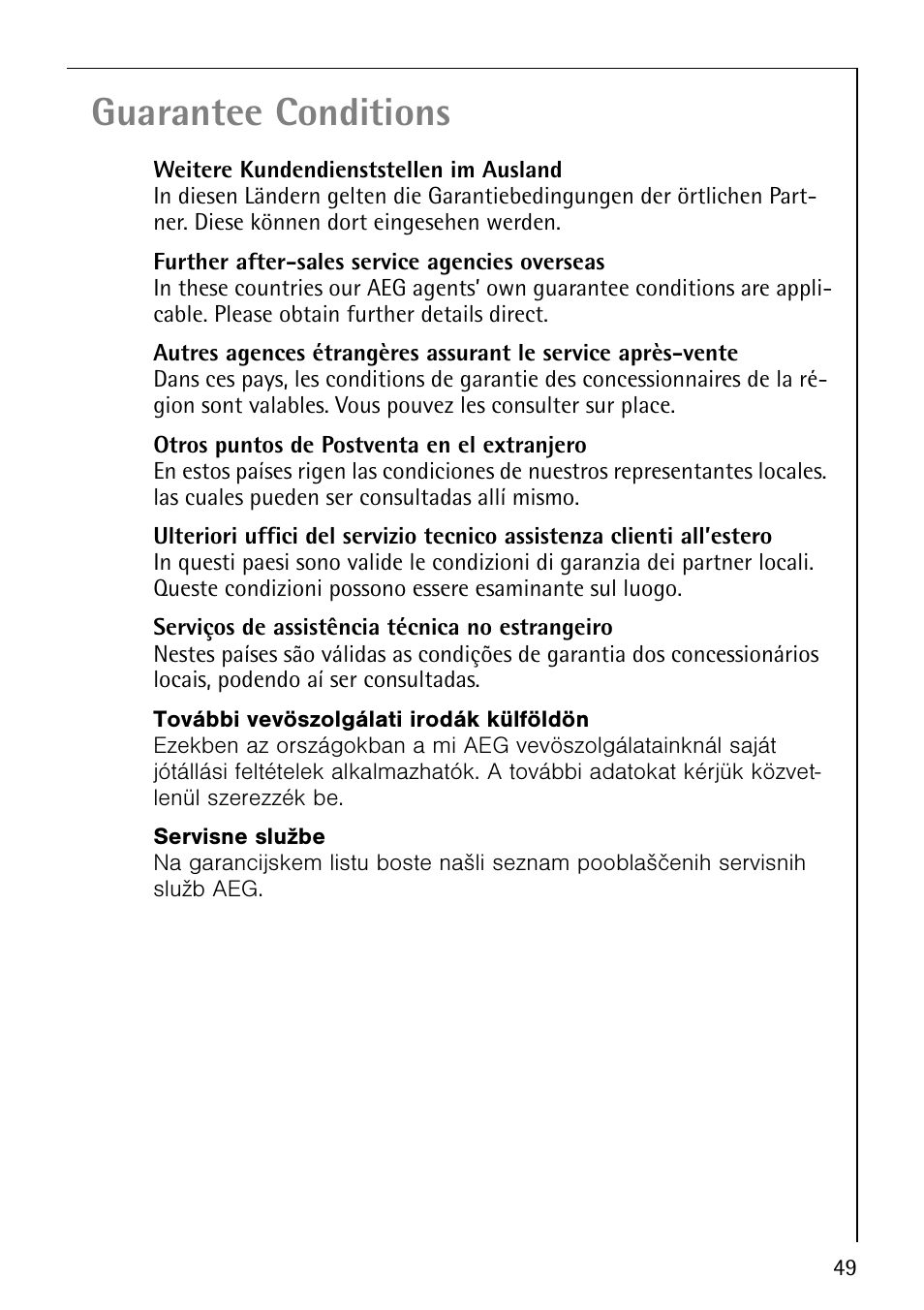 Guarantee conditions | AEG COMPETENCE B4101-4 User Manual | Page 49 / 52