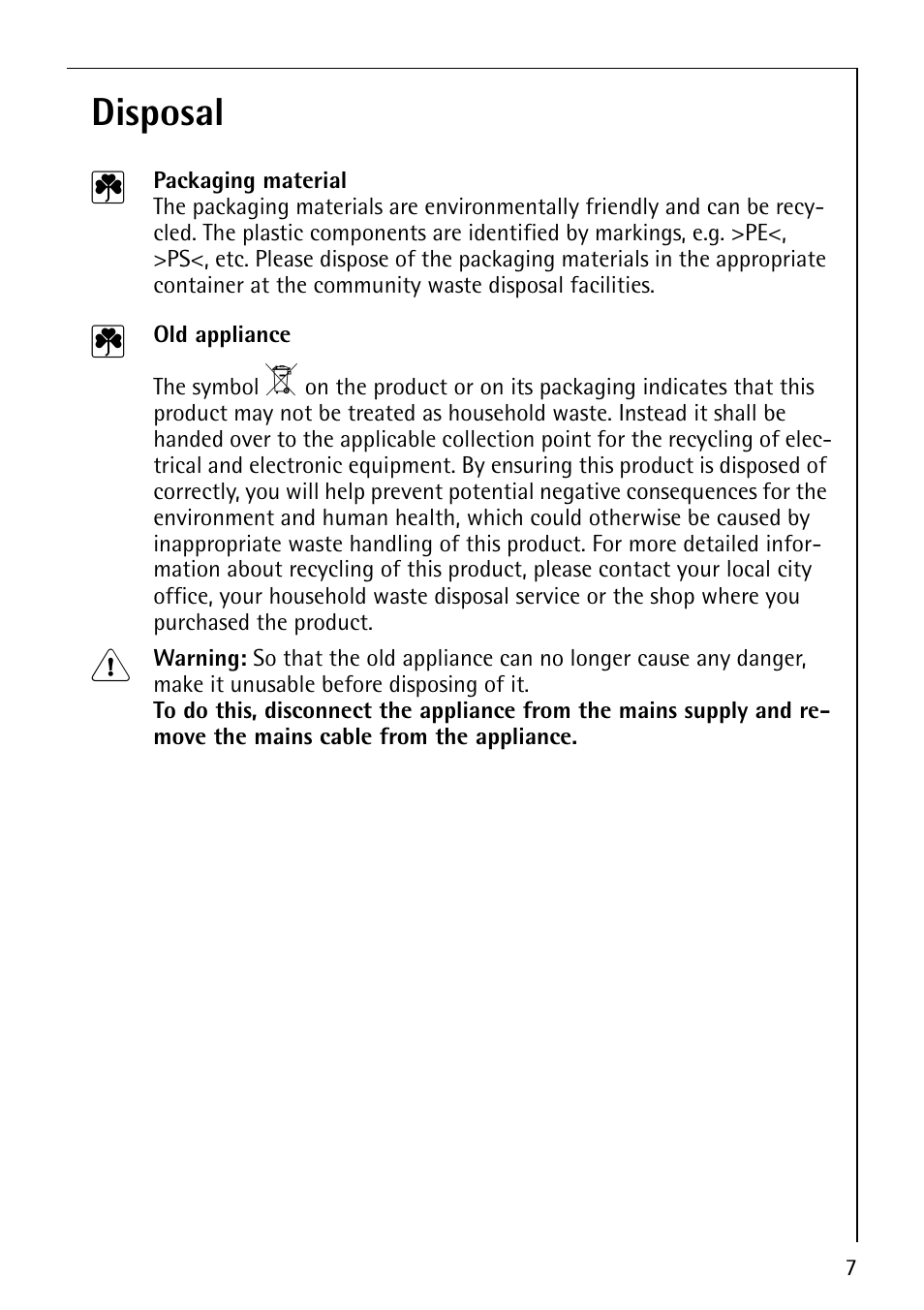 Disposal 2 | AEG COMPETENCE B4101-4 User Manual | Page 7 / 52