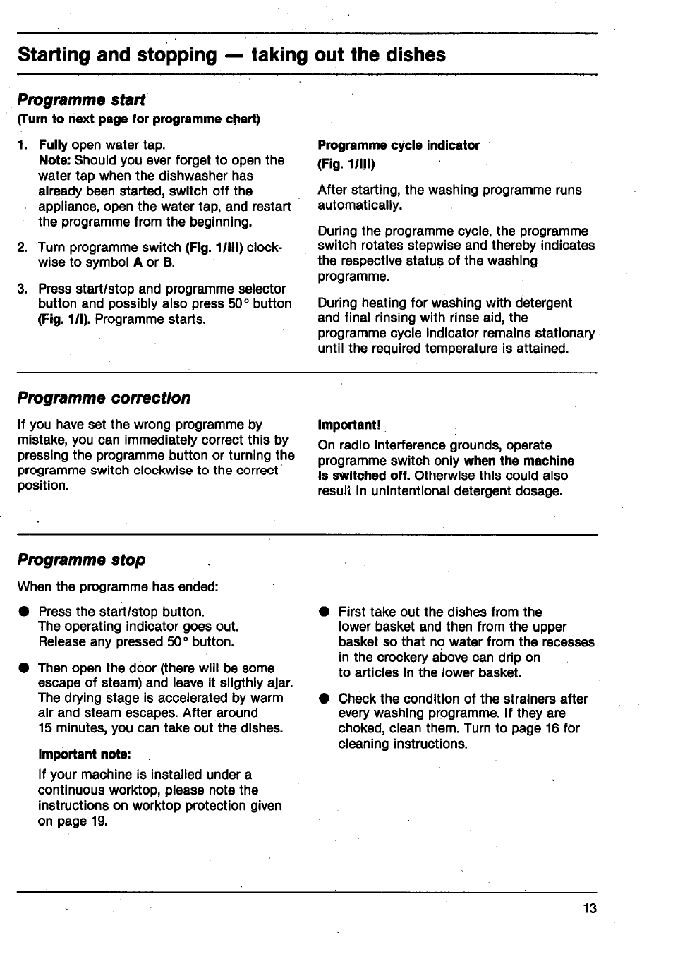 Starting and stopping — taking out the dishes | AEG FAVORIT 665 User Manual | Page 13 / 24