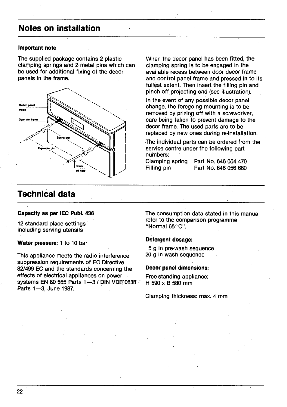 Technical data | AEG FAVORIT 665 User Manual | Page 22 / 24