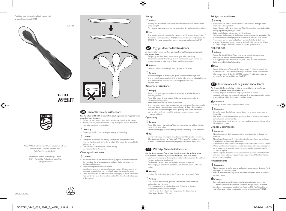 Philips Cuchara de aprendizaje ajustable AVENT 6m+ User Manual | 2 pages