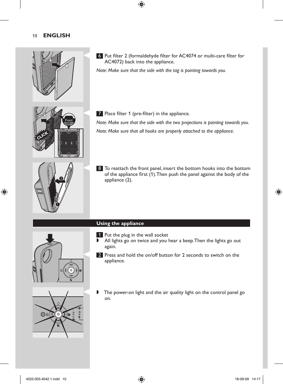 Philips Purificador de aire User Manual | Page 10 / 42