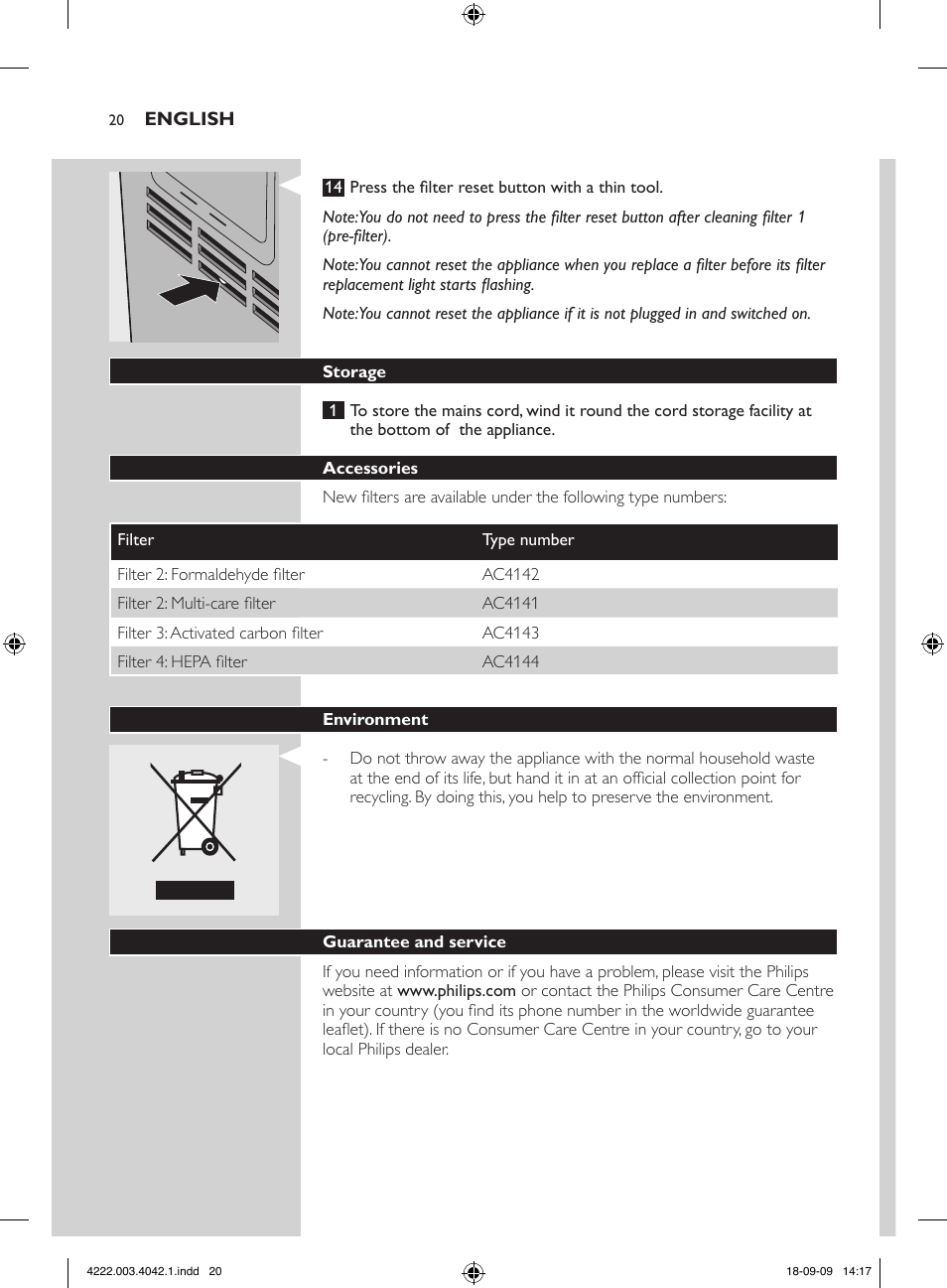 Philips Purificador de aire User Manual | Page 20 / 42