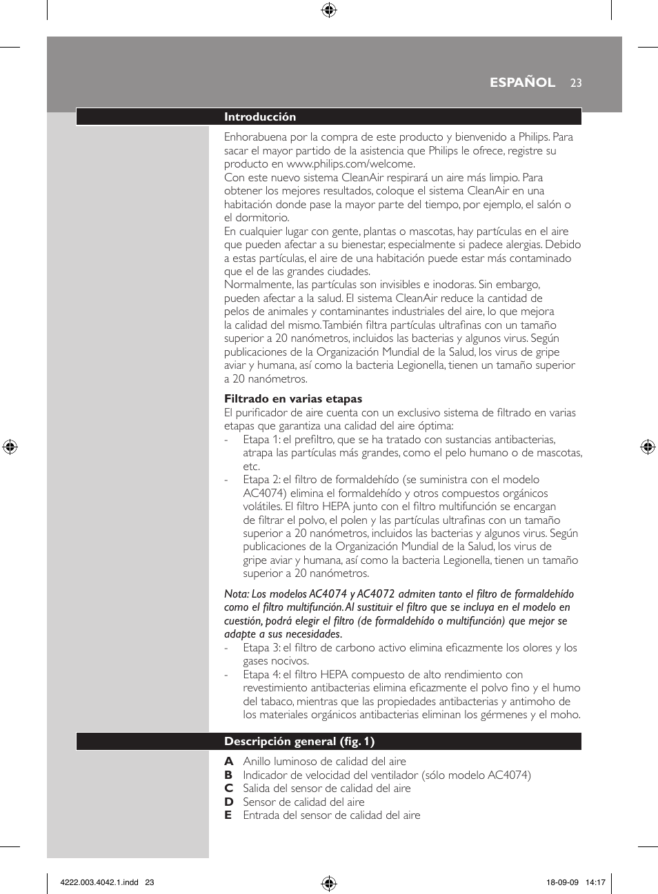 Philips Purificador de aire User Manual | Page 23 / 42