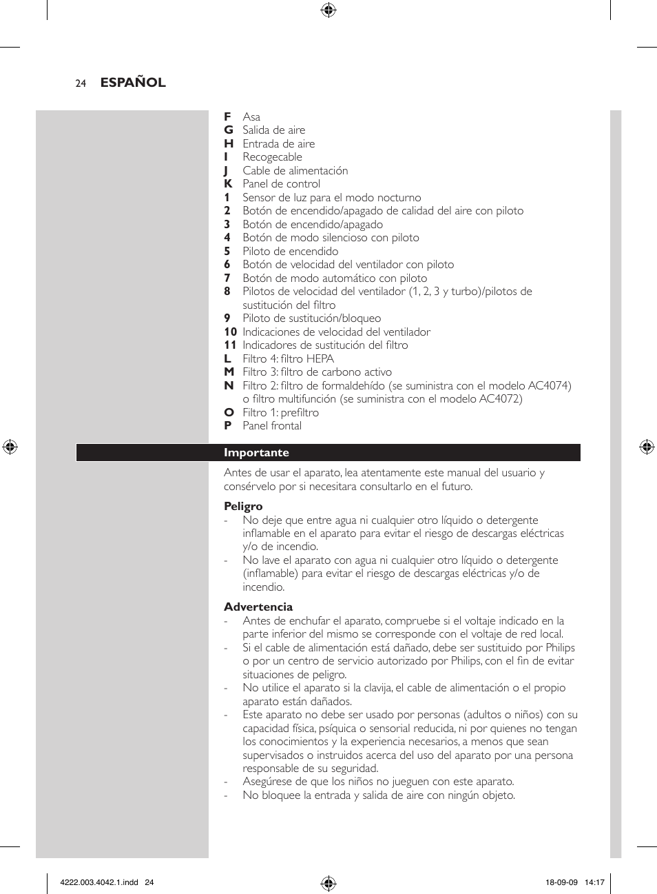 Philips Purificador de aire User Manual | Page 24 / 42