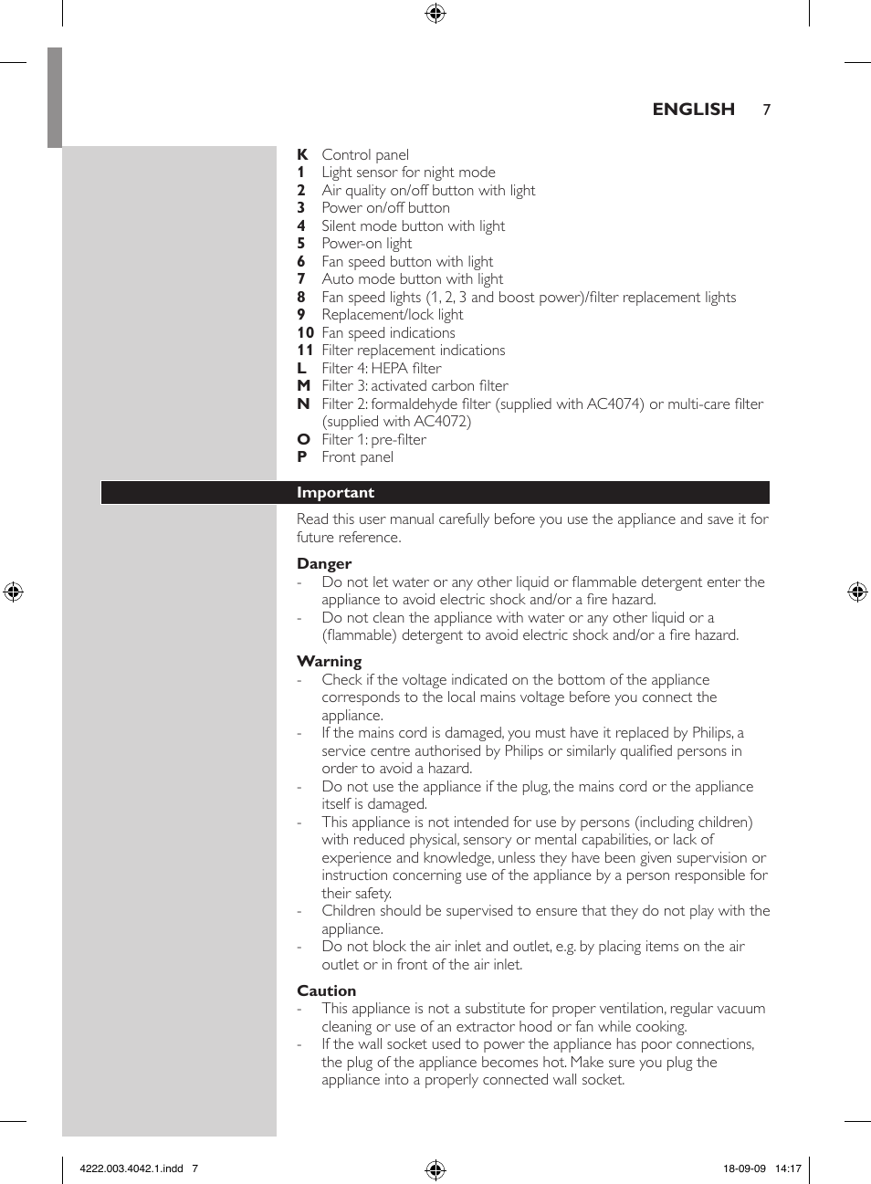 Philips Purificador de aire User Manual | Page 7 / 42