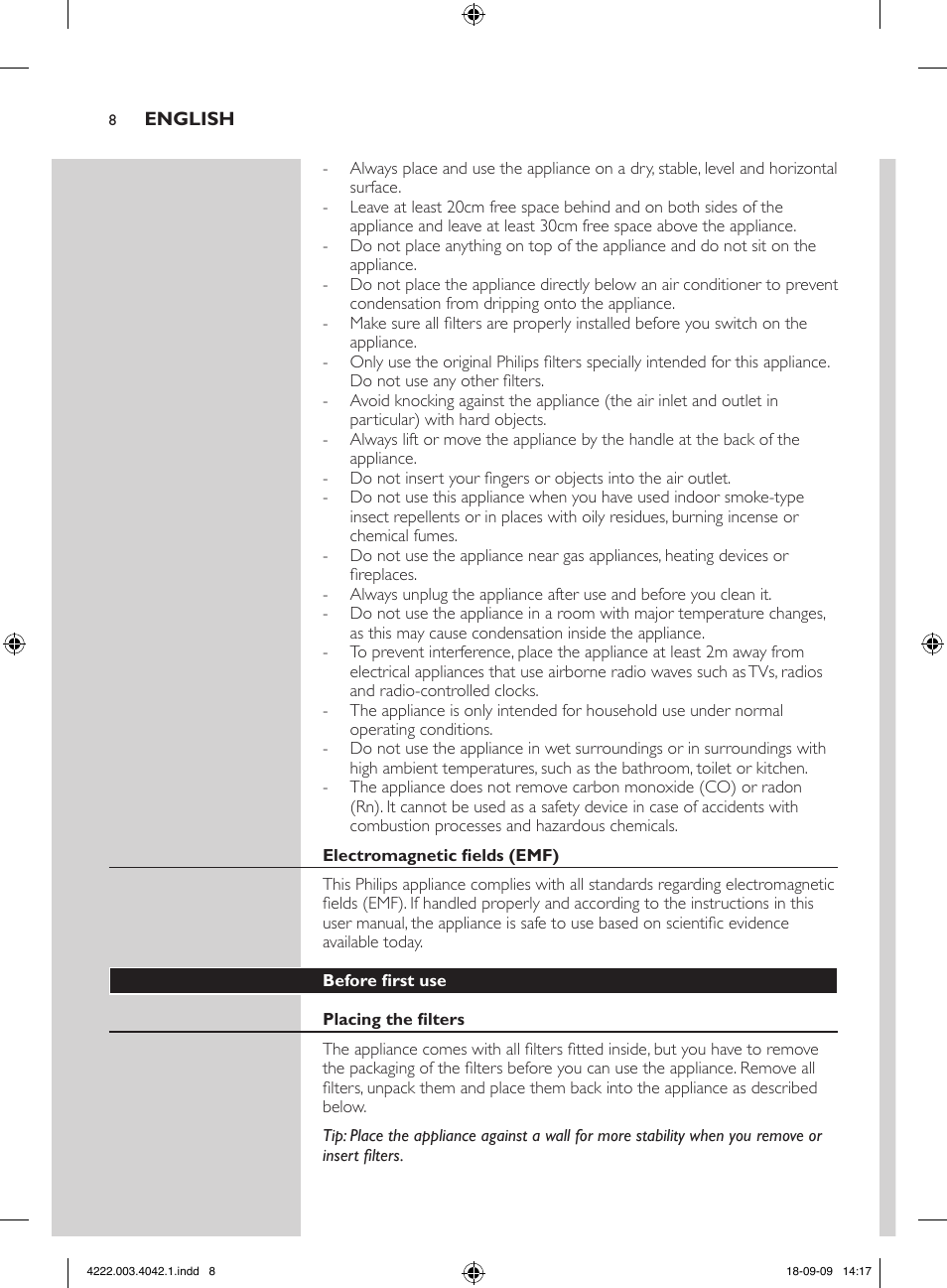 Philips Purificador de aire User Manual | Page 8 / 42