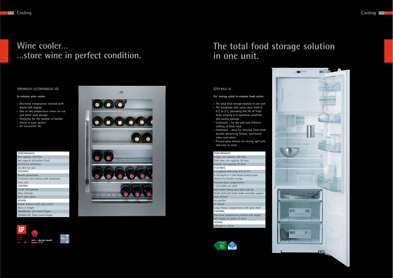 The total food storage solution in one unit, Wine cooler… …store wine in perfect condition, Cooling | AEG Cooling 105 User Manual | Page 4 / 9