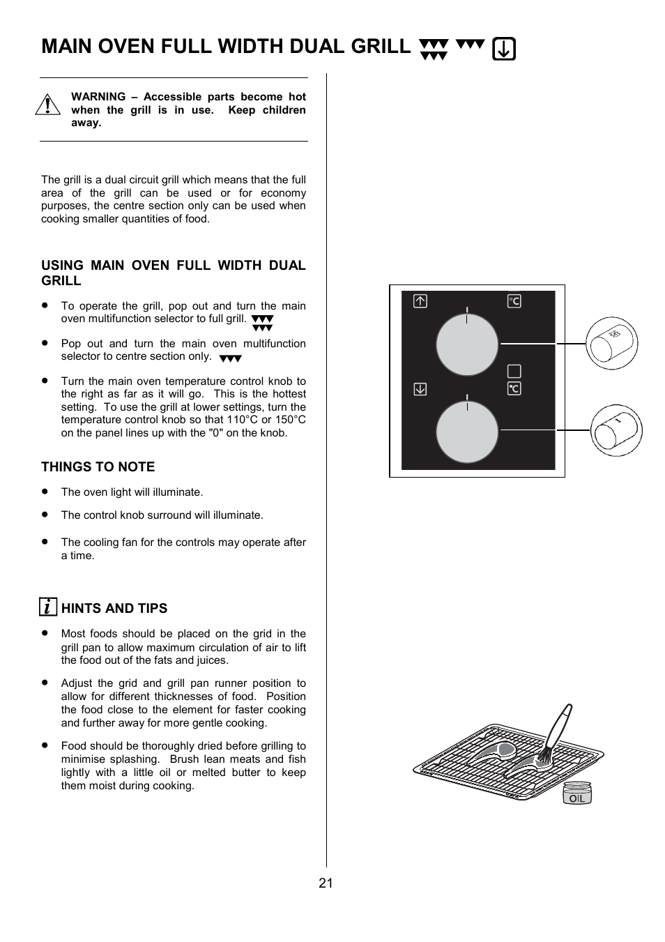 Main oven full width dual grill | AEG COMPETENCE 311704300 User Manual | Page 21 / 48