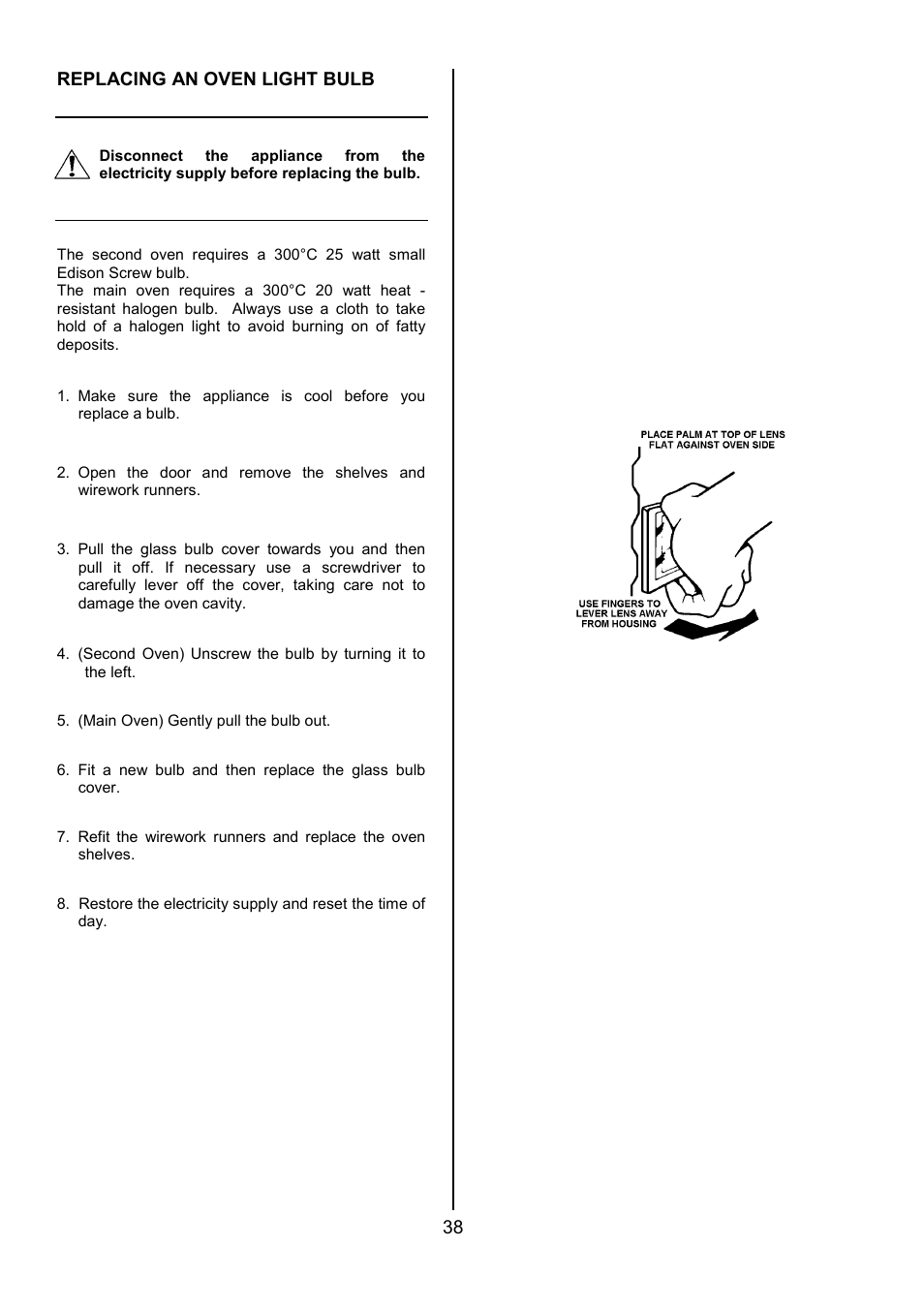 38 replacing an oven light bulb | AEG COMPETENCE 311704300 User Manual | Page 38 / 48