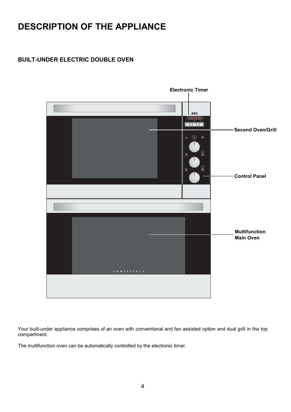 Description of the appliance | AEG COMPETENCE 311704300 User Manual | Page 4 / 48