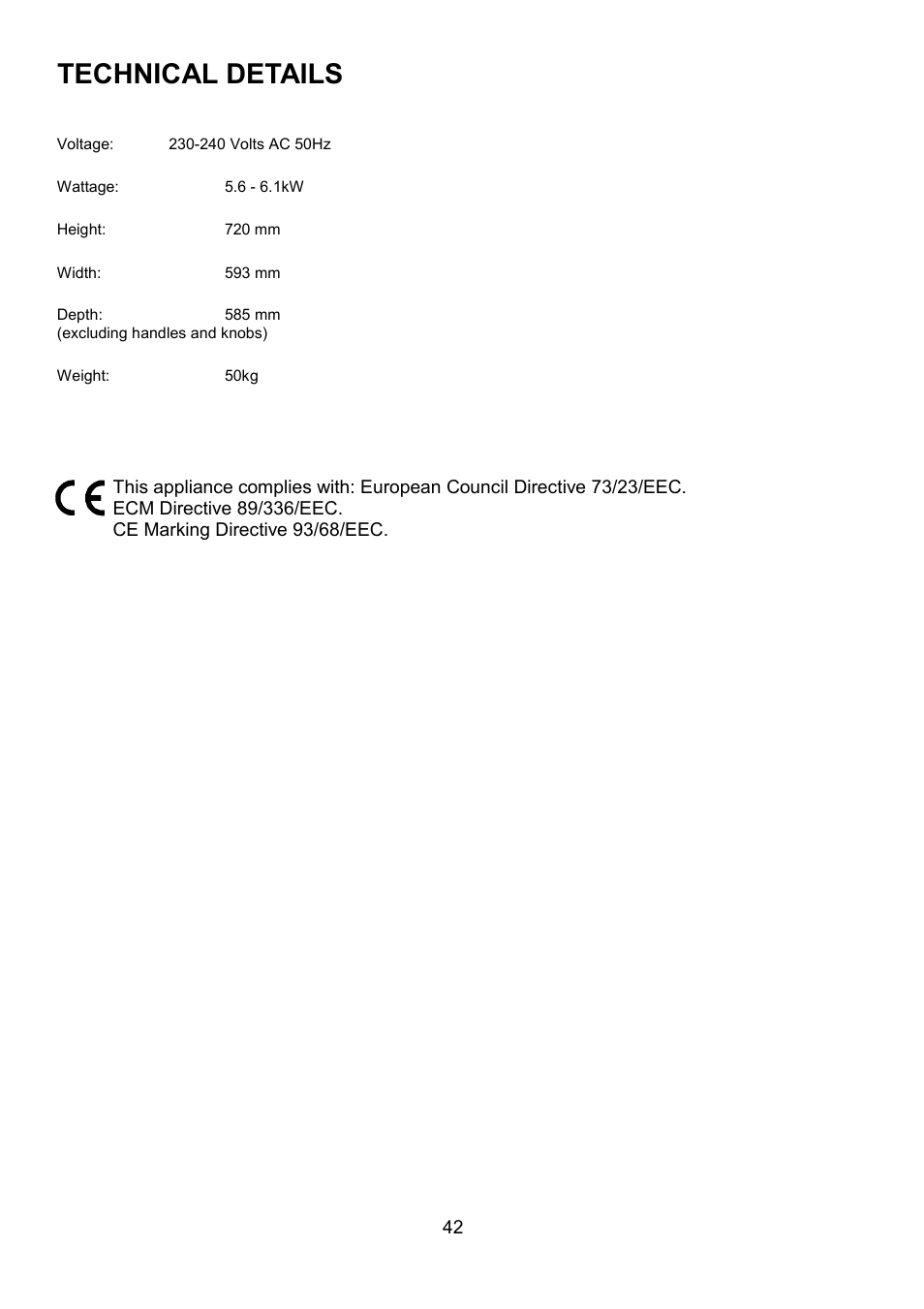 Technical details | AEG COMPETENCE 311704300 User Manual | Page 42 / 48