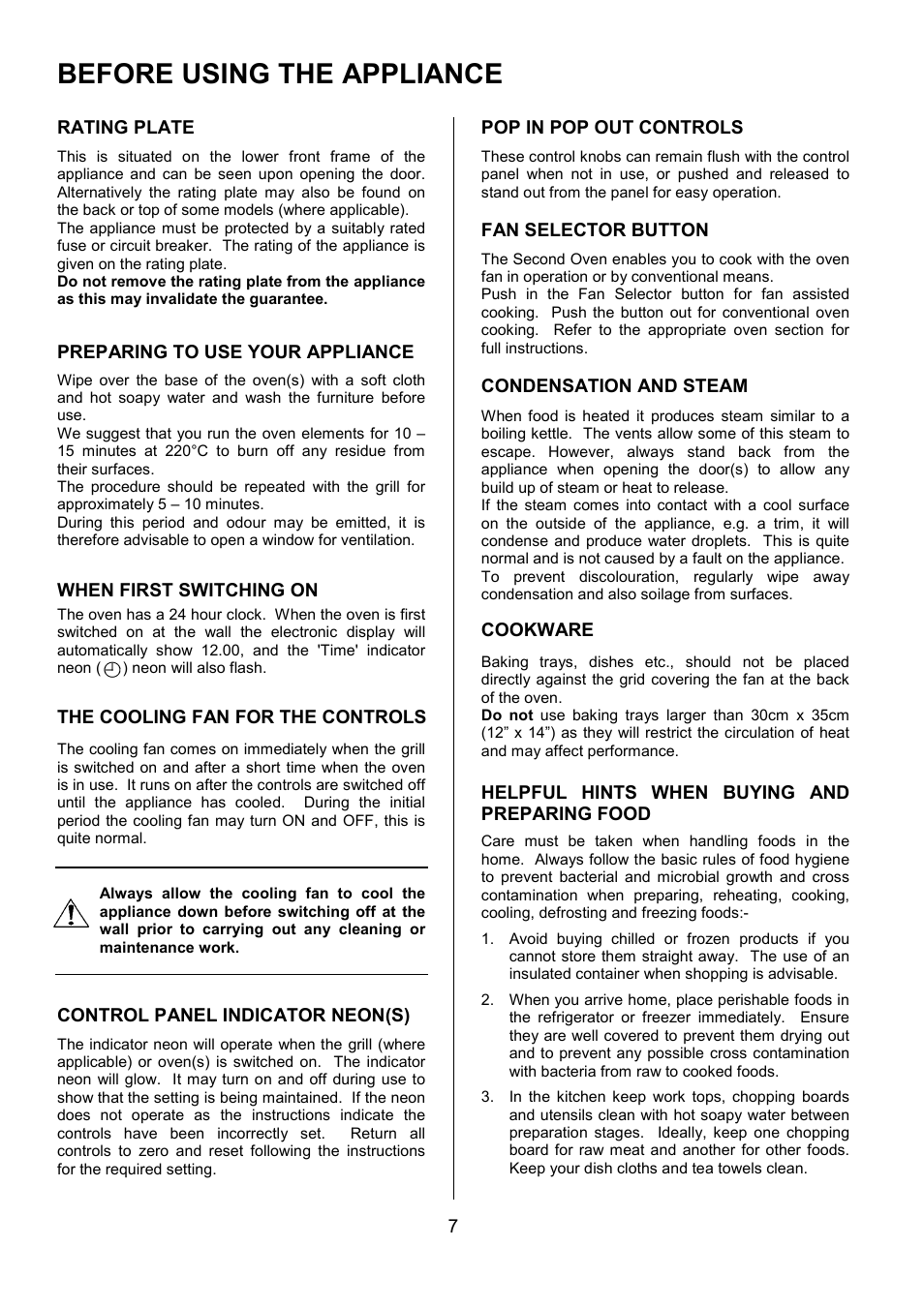 Before using the appliance | AEG COMPETENCE 311704300 User Manual | Page 7 / 48